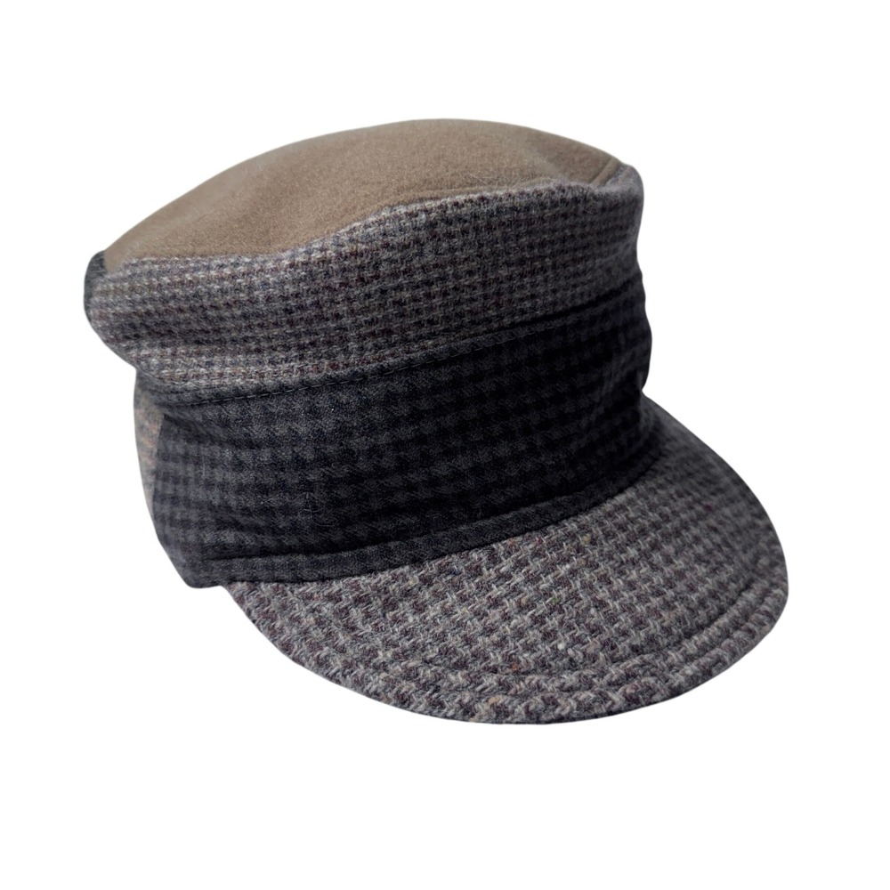 Baabaazuzu Cadet Hat Women OS Brown Patchwork Wool Plaid Cottagecore